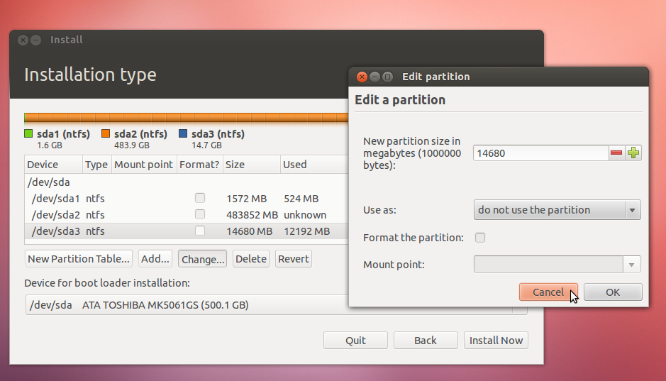 Partition with option to resize